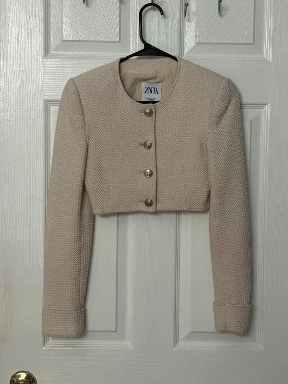 Zara Ivory Cropped Tweed Jacket Women's Extra Small Polished Office Work EUC